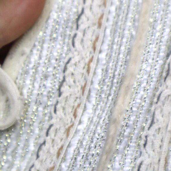 METALLIC CREAM LACE BLOUSE L Ivory White Gold Swim Cover Sheer Lined Boxy Summer - Picture 4 of 9